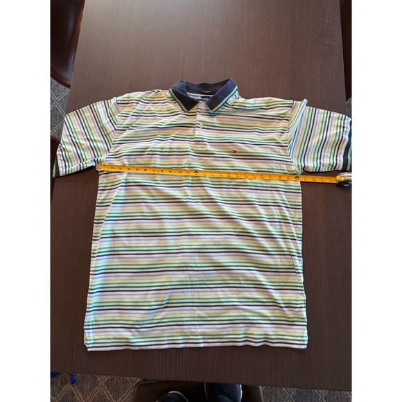 Tommy Hilfiger Striped Polo Men's XL Embroidered Short Sleeve Green Blue - Picture 4 of 9